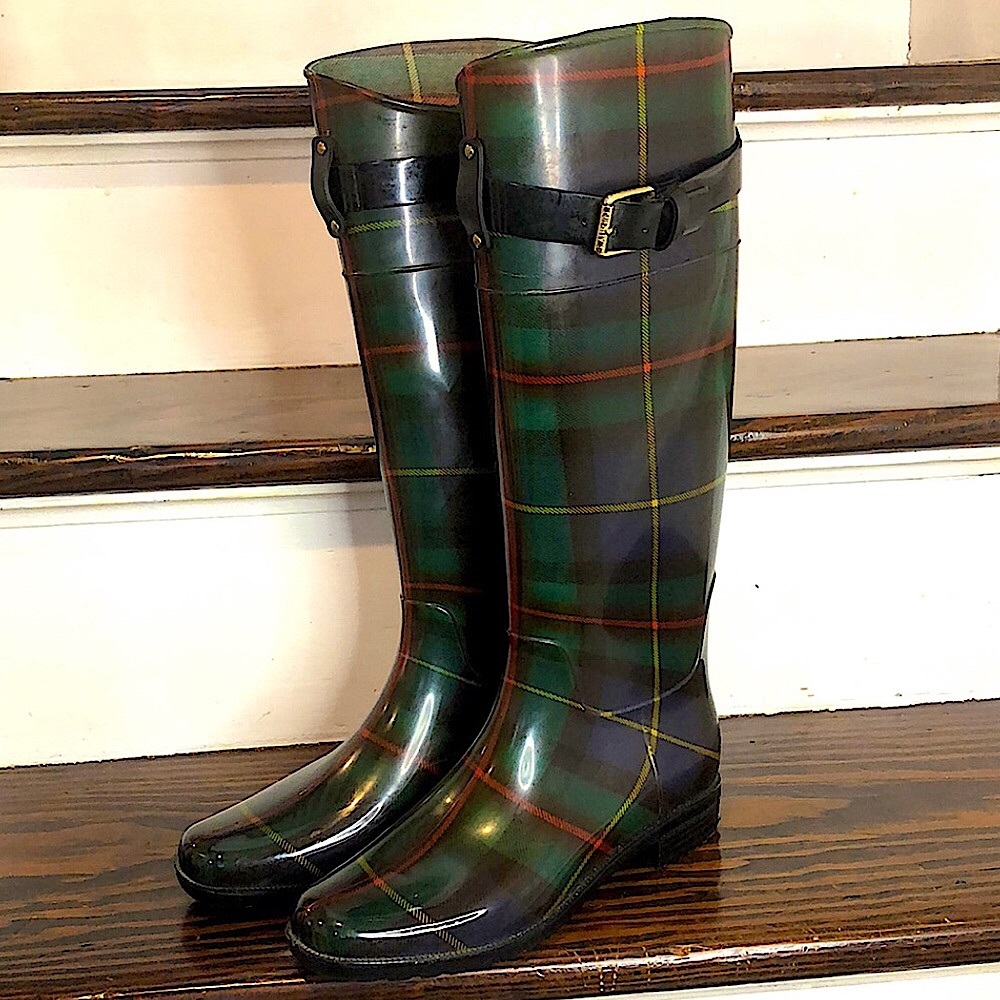 RALPH LAUREN Rossalyn II Black Watch Plaid Knee High Rainboots - Picture 5 of 17